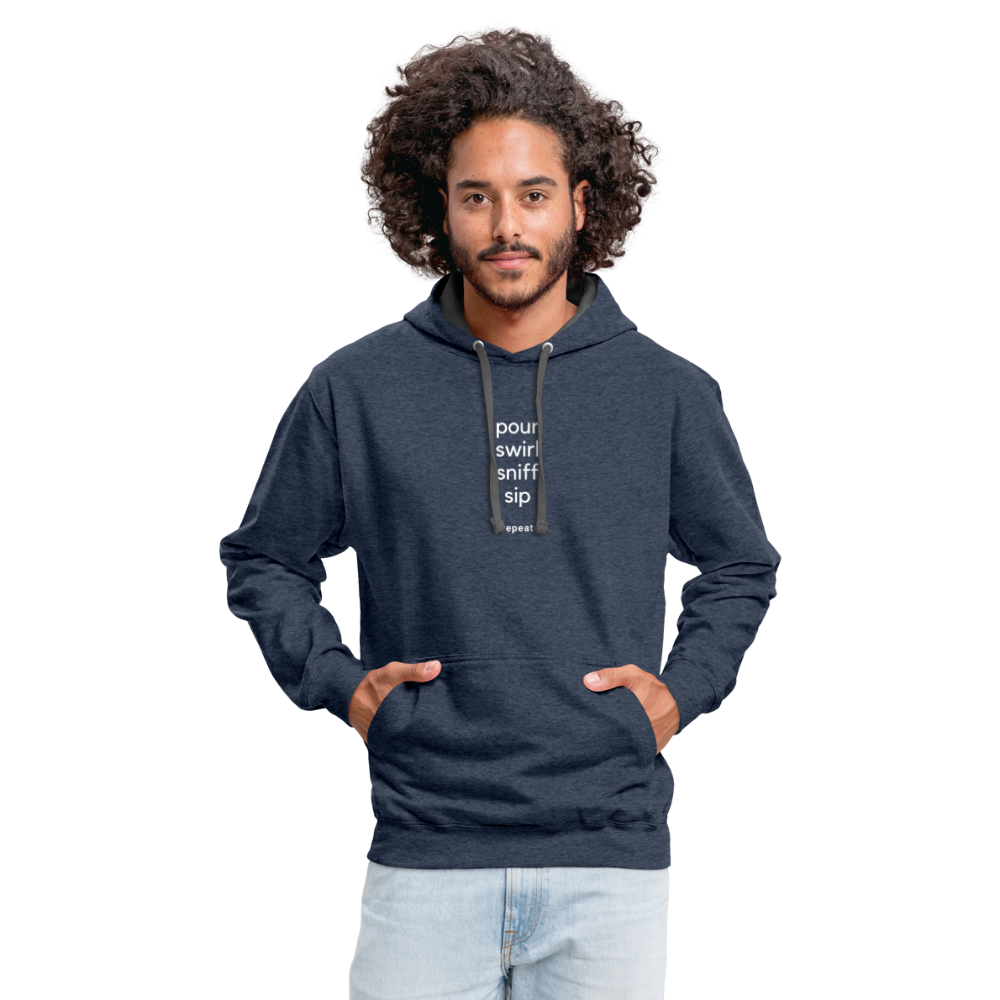 Hoodie - wine tasting process - indigo heather/asphalt