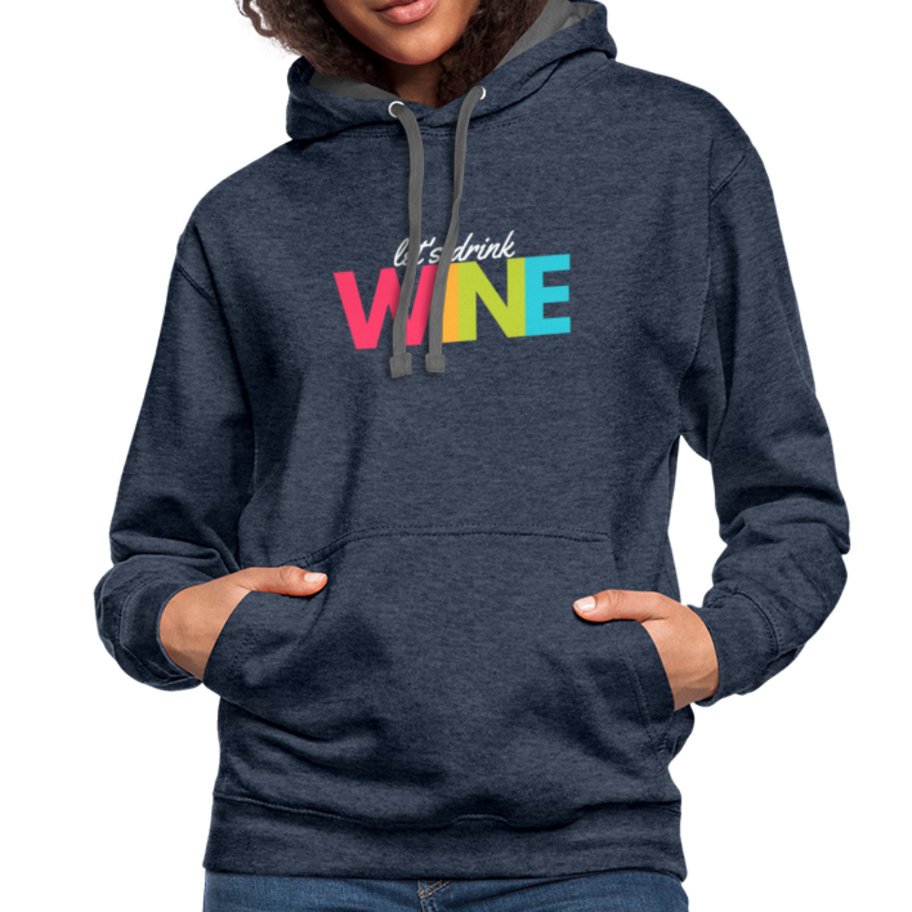 Hoodie - Let's drink wine - indigo heather/asphalt