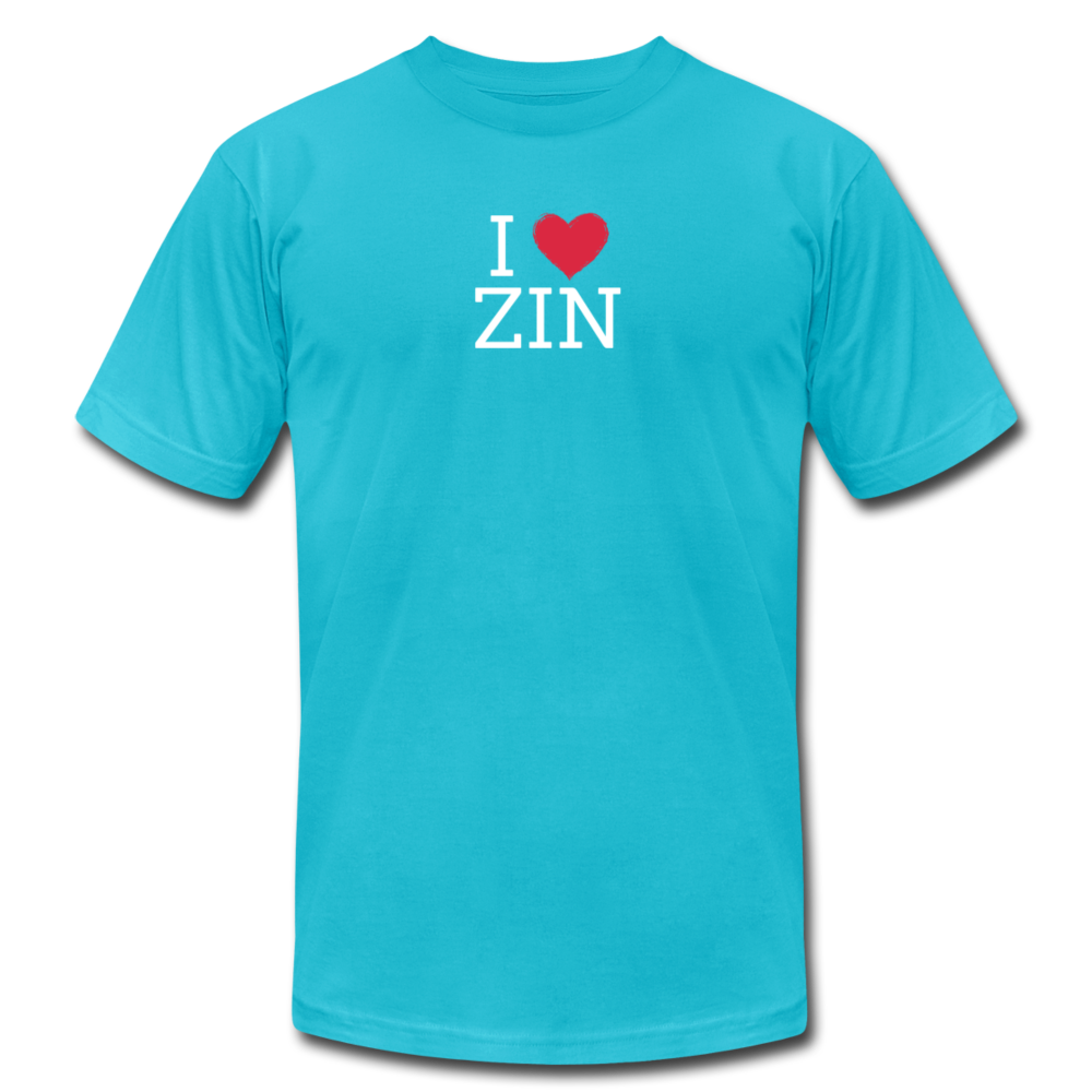 I "heart" Zin Unisex Jersey T-Shirt by Bella + Canvas - turquoise