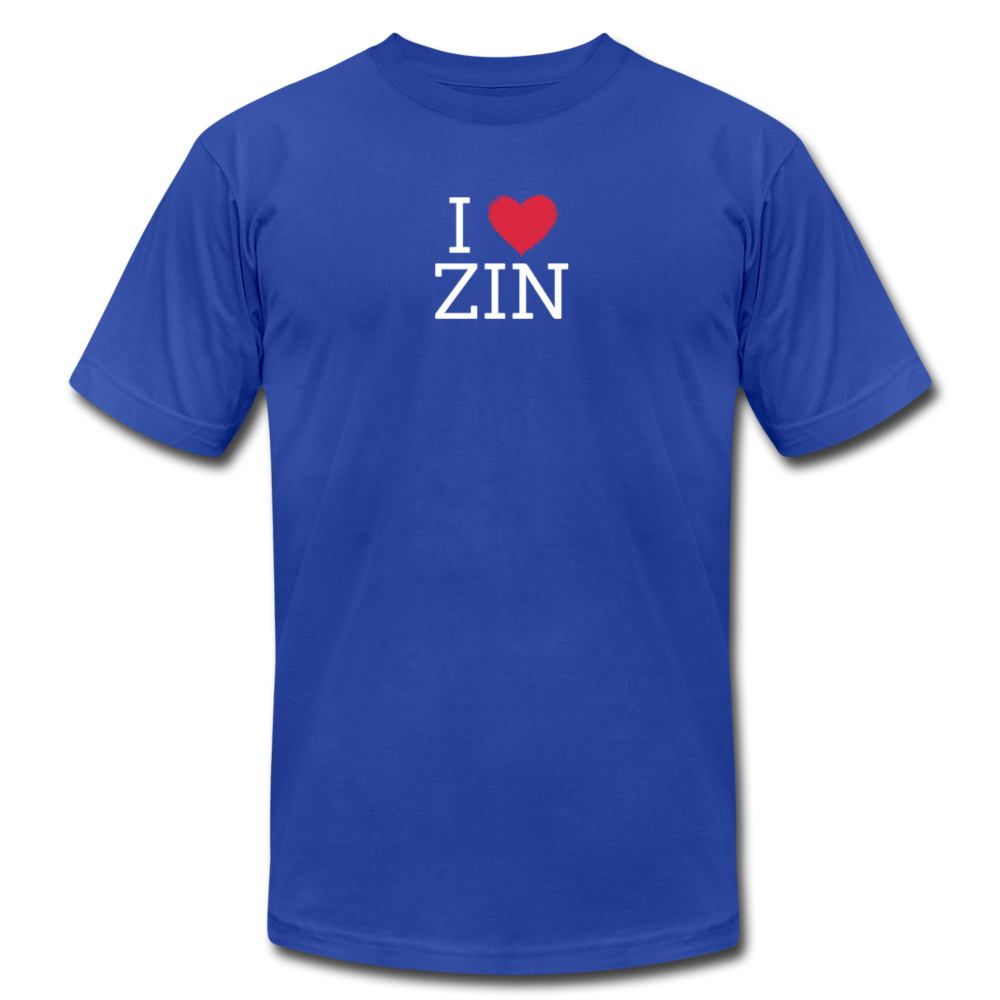I "heart" Zin Unisex Jersey T-Shirt by Bella + Canvas - royal blue