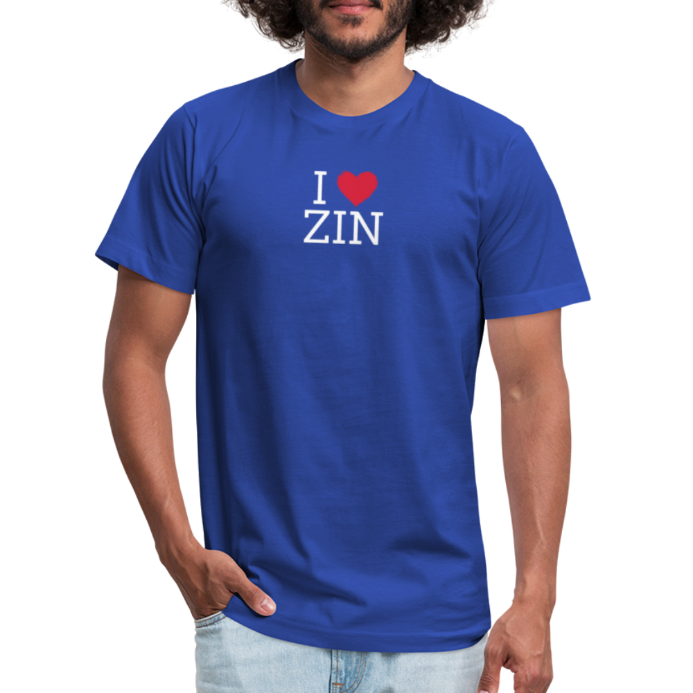I "heart" Zin Unisex Jersey T-Shirt by Bella + Canvas - royal blue