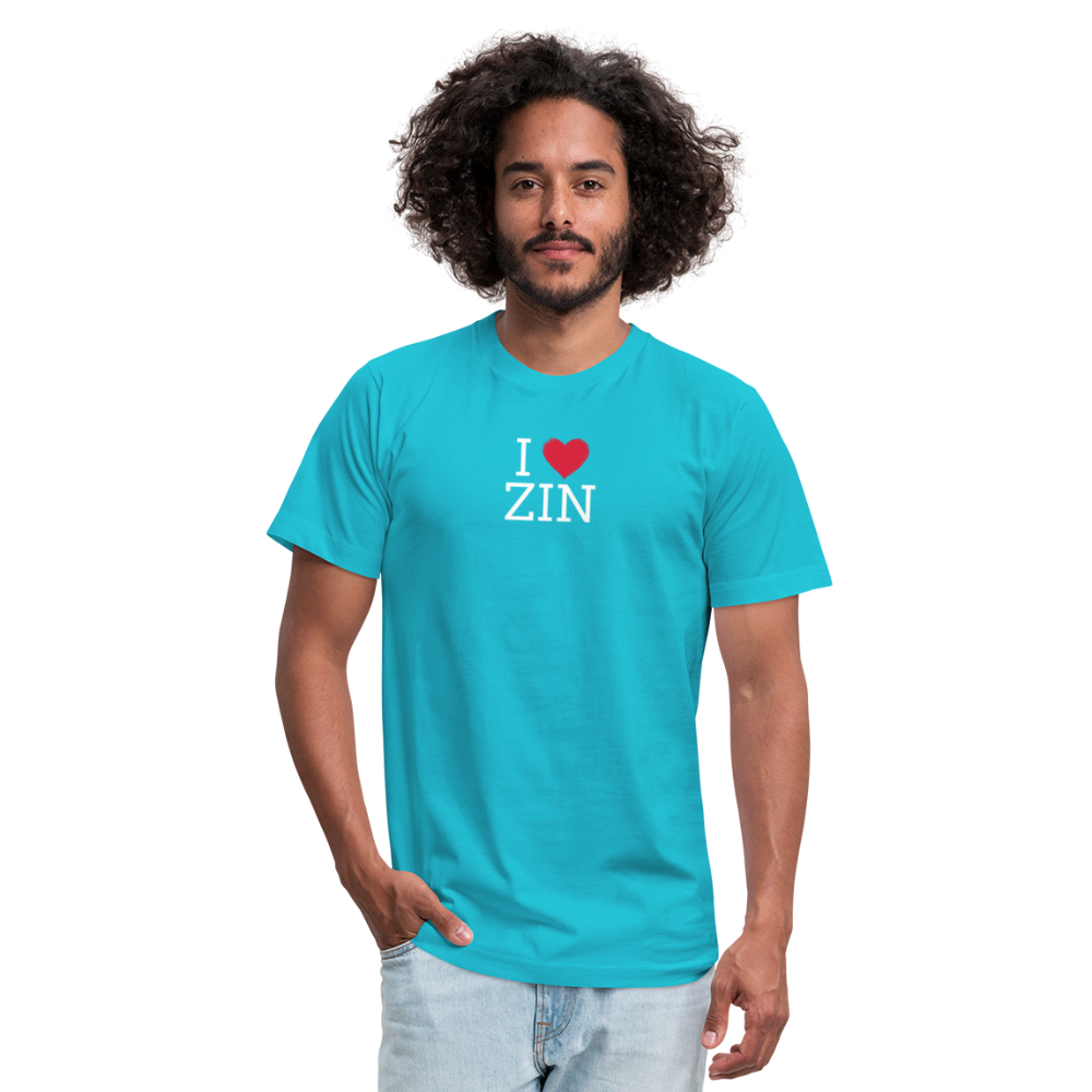 I "heart" Zin Unisex Jersey T-Shirt by Bella + Canvas - turquoise