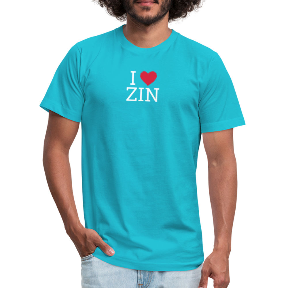 I "heart" Zin Unisex Jersey T-Shirt by Bella + Canvas - turquoise