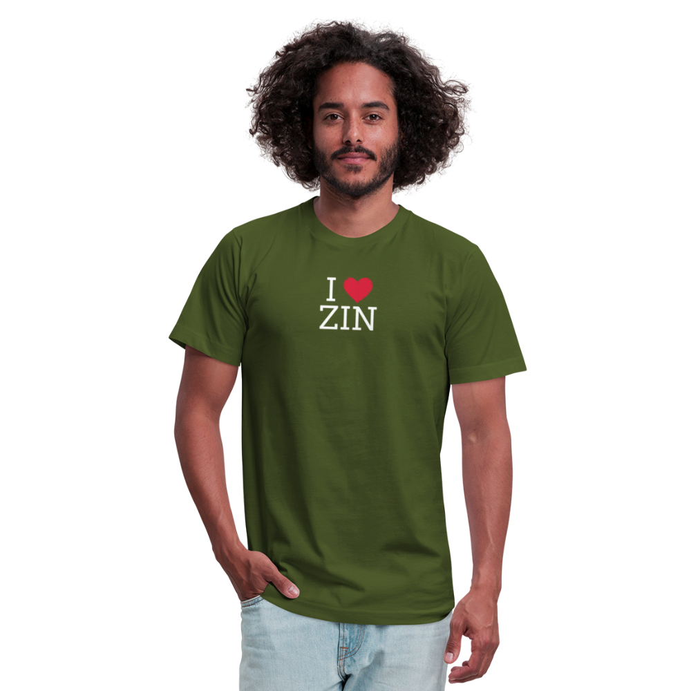 I "heart" Zin Unisex Jersey T-Shirt by Bella + Canvas - olive