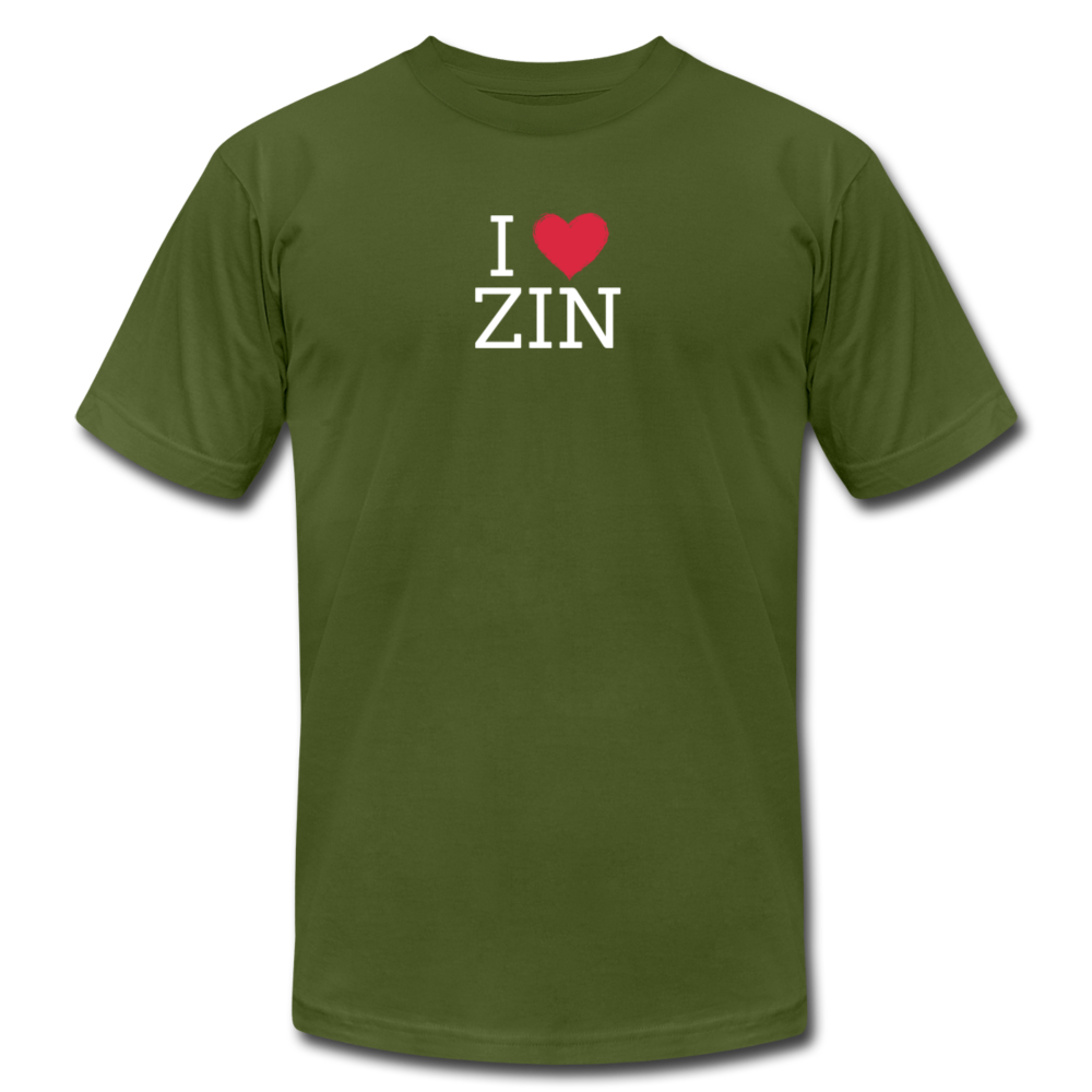 I "heart" Zin Unisex Jersey T-Shirt by Bella + Canvas - olive