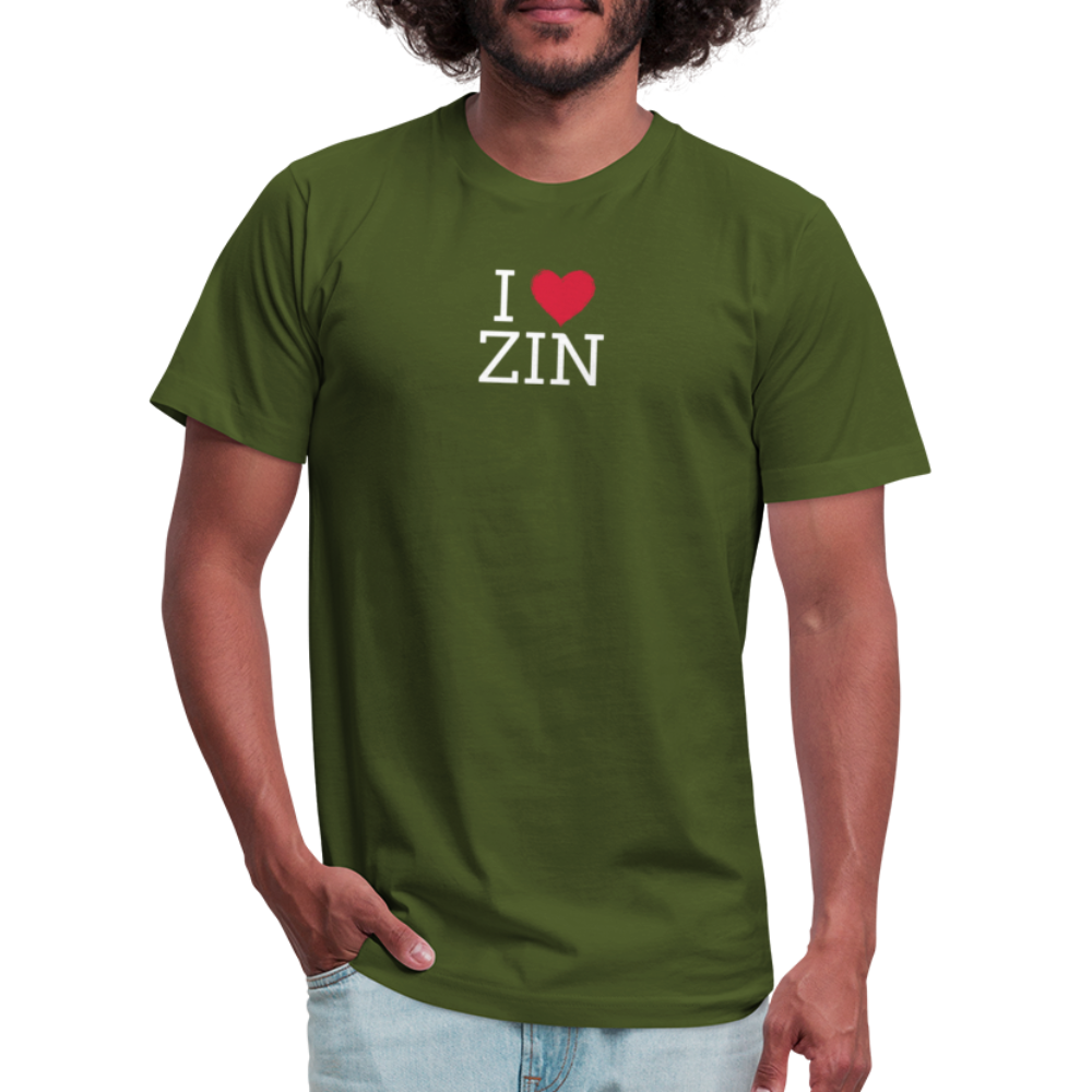 I "heart" Zin Unisex Jersey T-Shirt by Bella + Canvas - olive