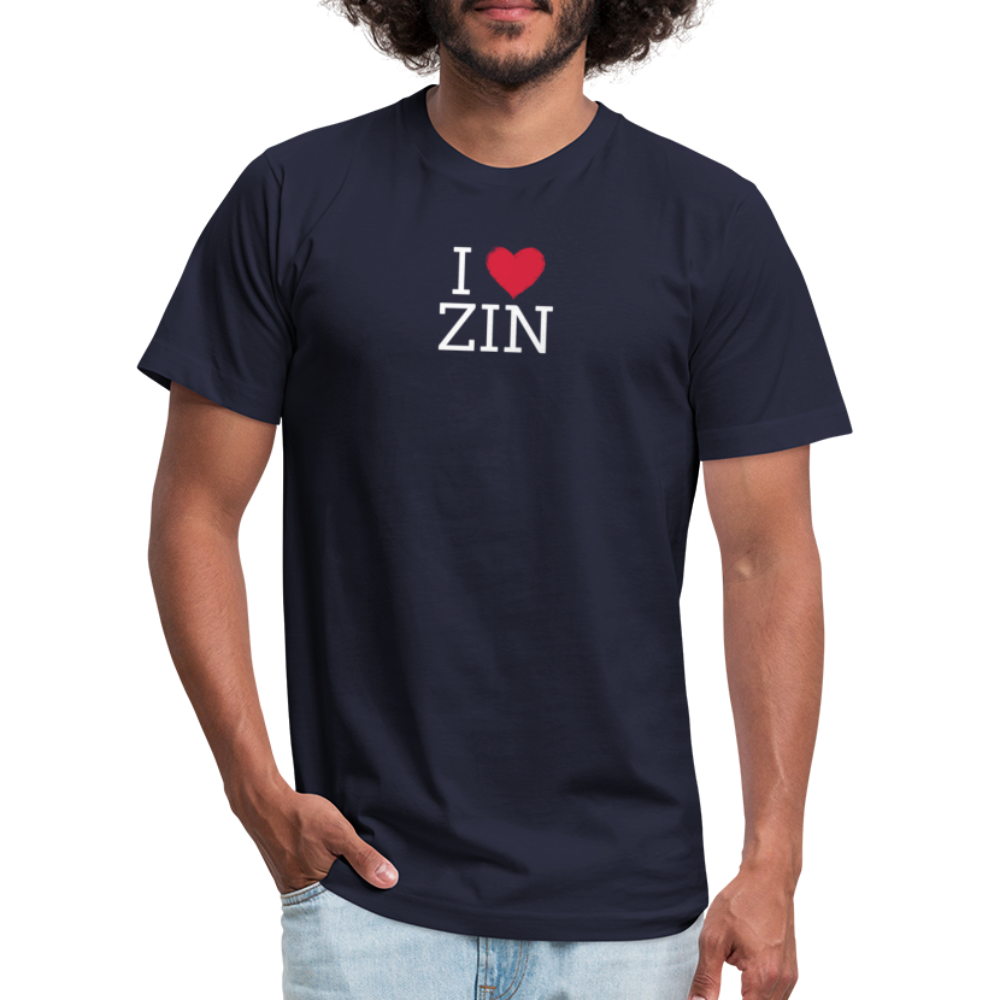 I "heart" Zin Unisex Jersey T-Shirt by Bella + Canvas - navy